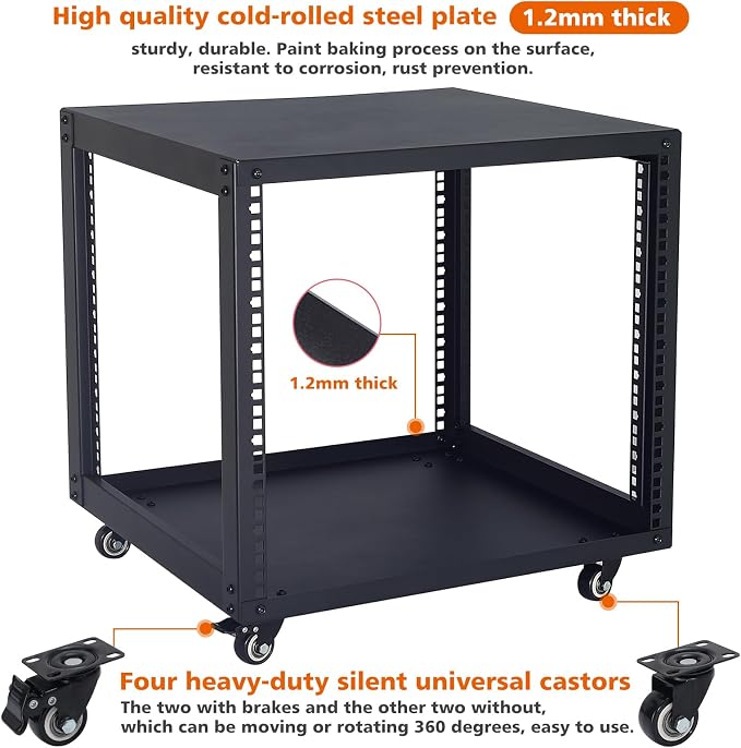 SC02 9U 19" Open Frame Network Server AV Gear Equipment Rack Mobile Storage - Image 5