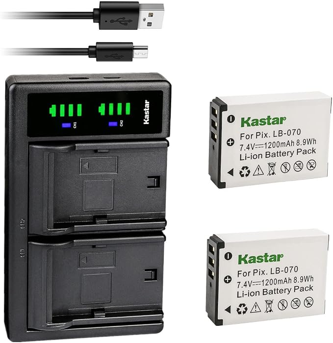Kastar 2-Pack LB-070 Battery and LTD2 USB Charger Replacement by Kastar