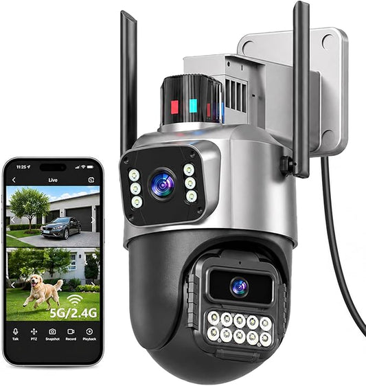 Outdoor Camera, Dual Lens PTZ 6MP Security Camera Outdoor, 6X Digital Zoom by GUOANVISION