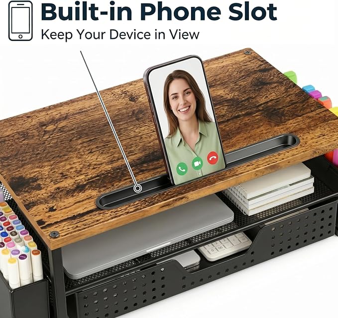 Desk Organizer and Accessories, 2-Tier Computer Monitor Stand Rise - Image 4