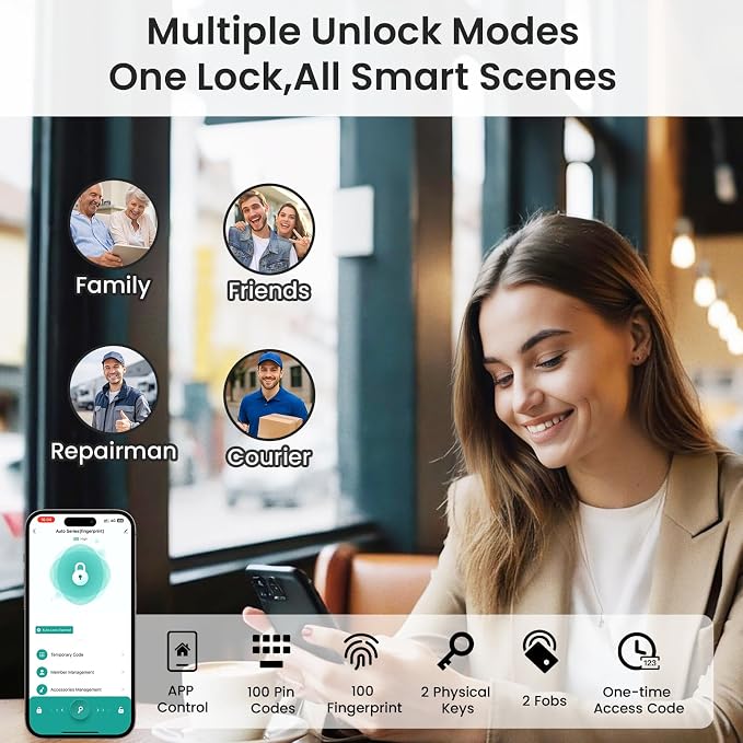 Smart Lock with Handles, Fingerprint Door Lock App Control, Keyless Entry Door - Image 6
