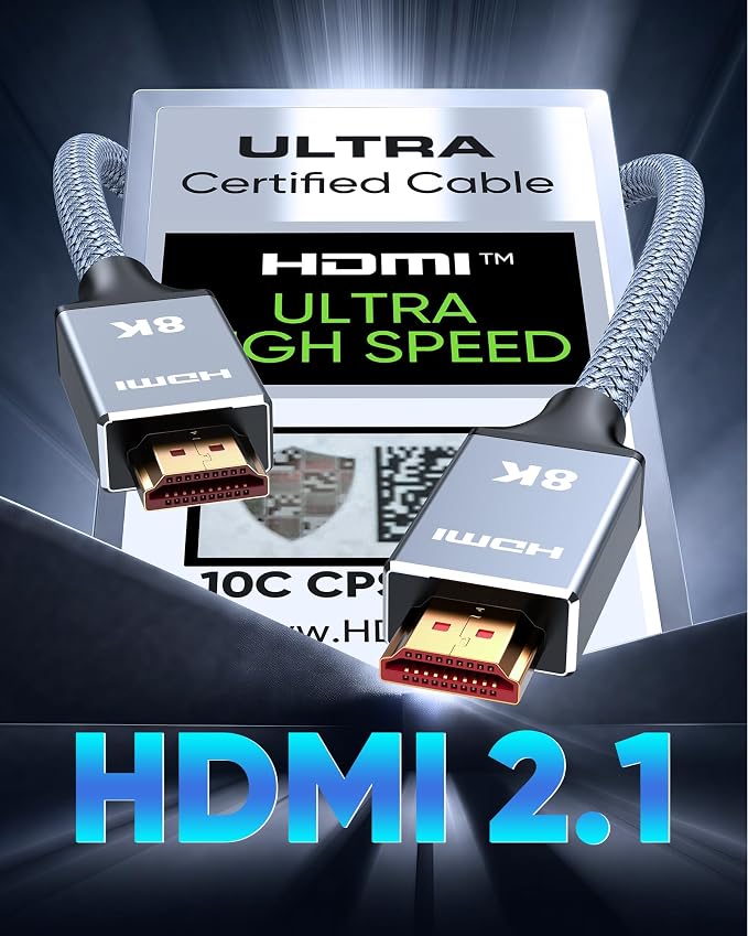 Capshi 5ft 8K 4K@120Hz HDMI 2.1 Cable Certified, 48Gbps High Speed Cord - Image 2