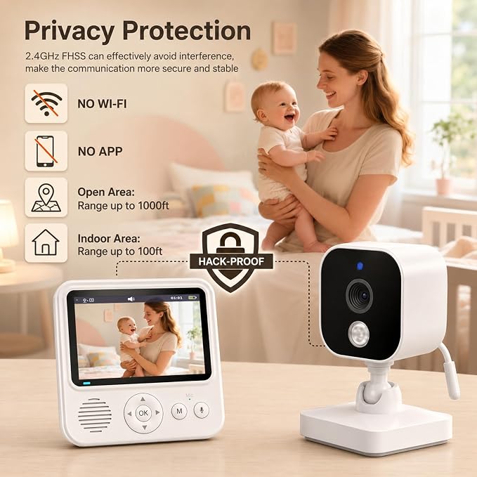Baby Monitor with Camera and Audio, No WiFi Baby Monitor with 2.8" IPS Screen - Image 3