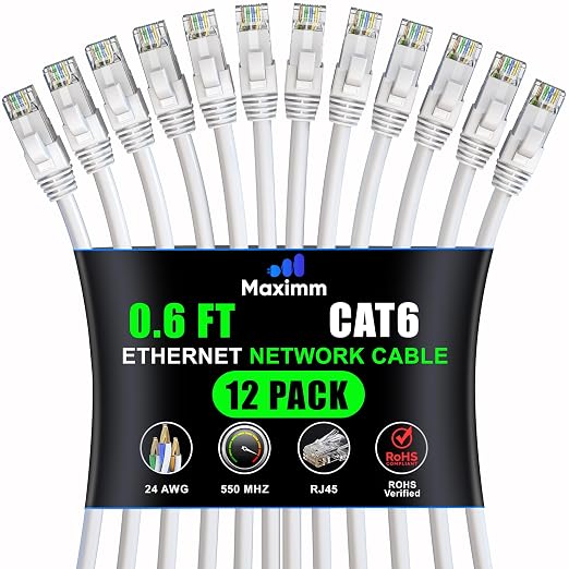 Maximm Cat 6 Ethernet Cable 0.6 Ft, Cat6 Cable, LAN Cable, Internet Cable by MaximmCable
