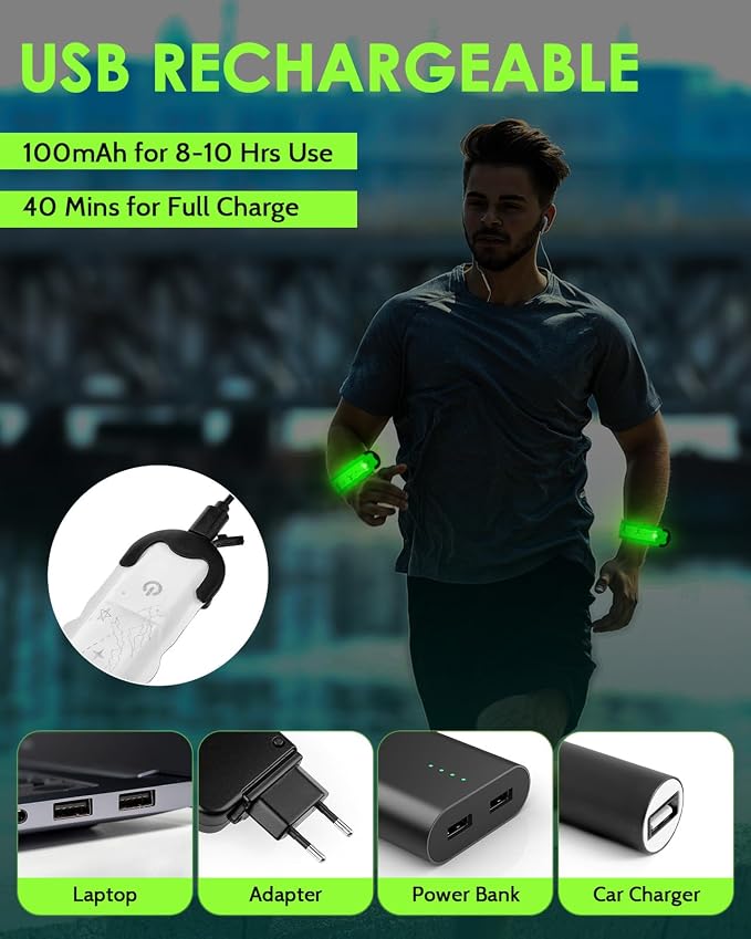 Fitense Rechargeable LED Armband 2-Pack, High Visibility Running Gear - Image 5