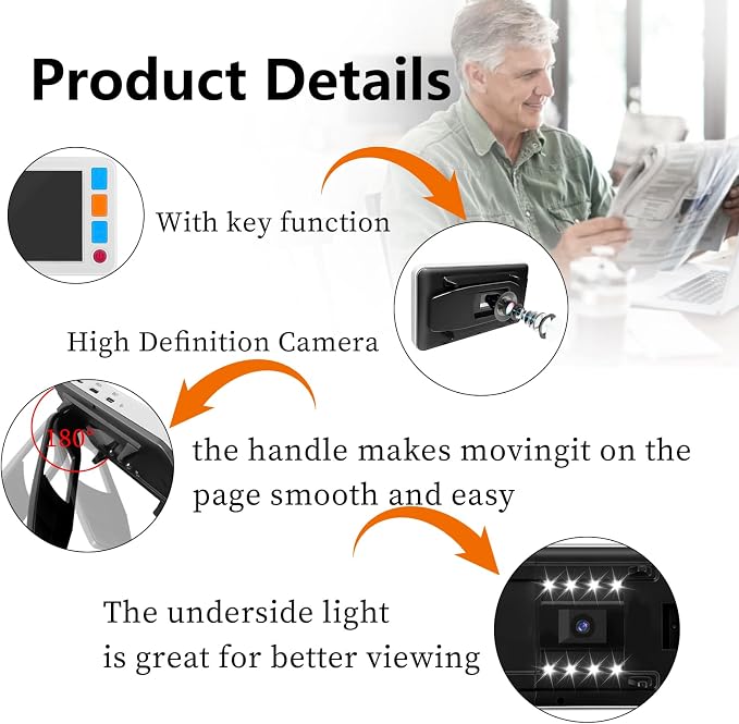 5.0 Inch Digital Magnifier, 3X-48X Zoom Electronic Reading Aid, Simplified - Image 5