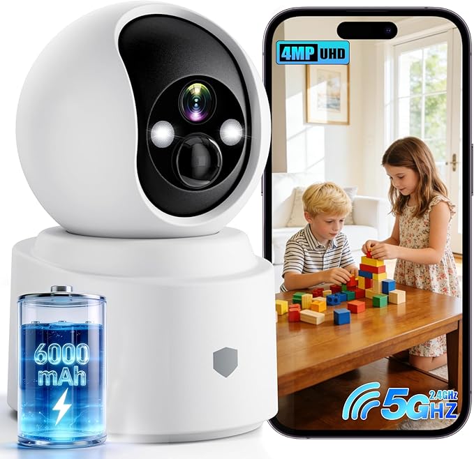 Noonkey Battery Powered Wireless Indoor Security Camera, 4MP HD Pan/Tilt Pet by Noonkey