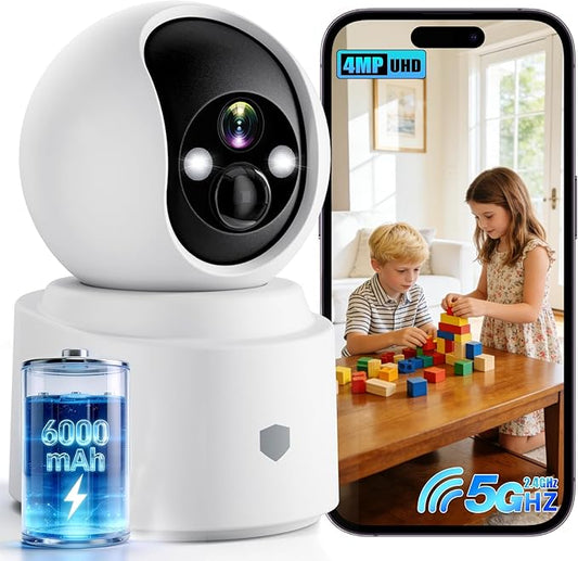 Noonkey Battery Powered Wireless Indoor Security Camera, 4MP HD Pan/Tilt Pet by Noonkey