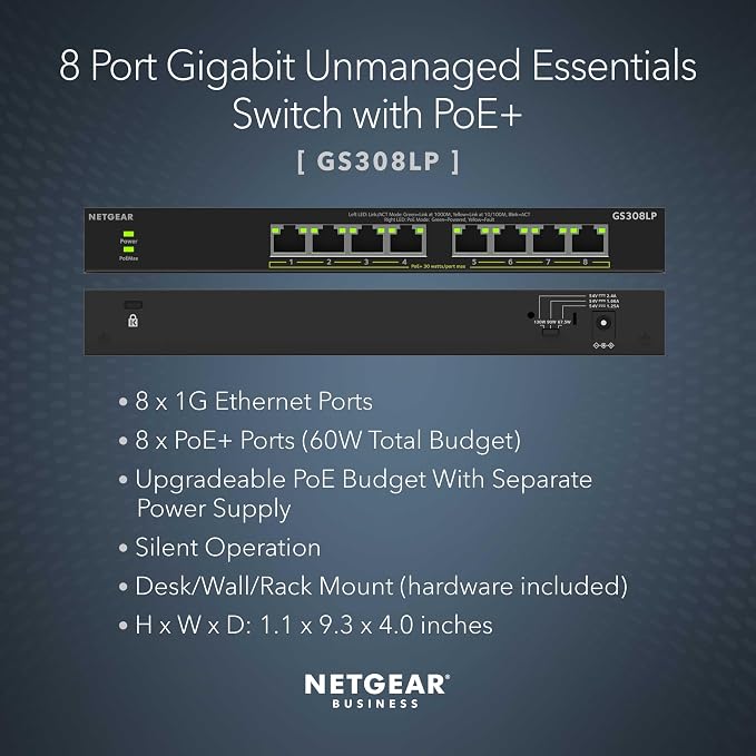 NETGEAR 8-Port PoE Gigabit Ethernet Unmanaged Essentials Switch - - Image 2