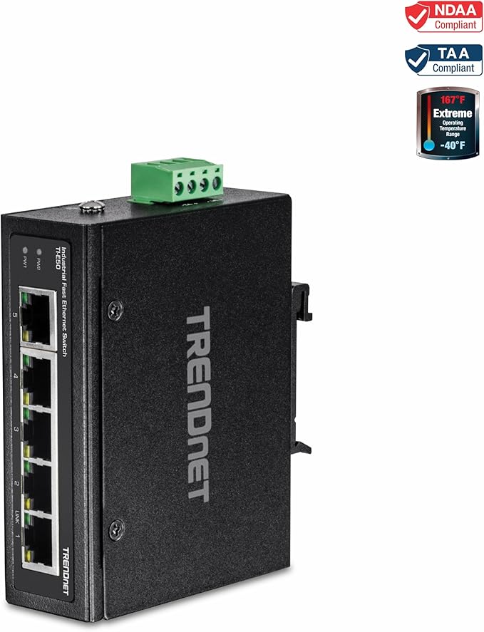 TRENDnet 5-Port Industrial Fast Ethernet DIN-Rail Switch, 5 x Fast Ethernet - Image 2