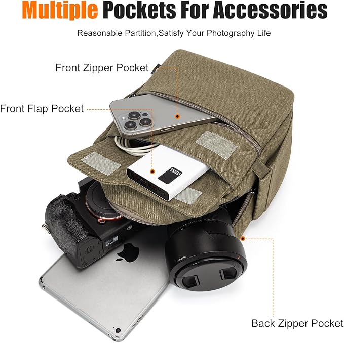 Cwatcun Camera Sling Bag Compact Small Camera Case, Waterproof Canvas Crossbody - Image 4