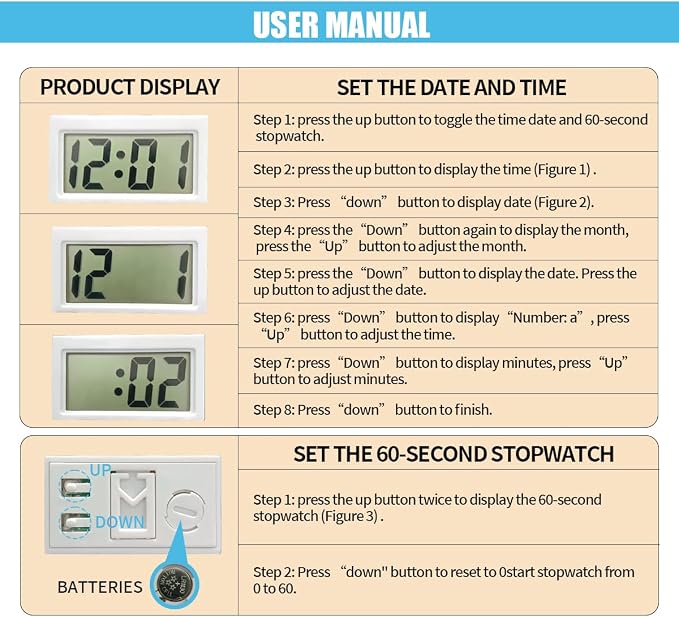 JOYCOURT Small Electronic Dashboard Car Time Clock Self-Adhesive Mini Car - Image 3