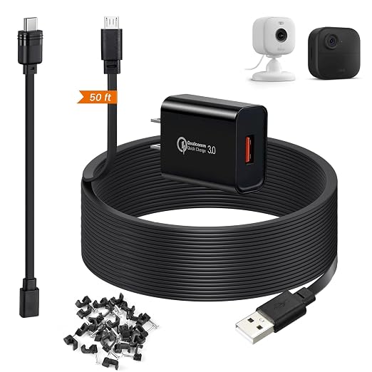 50ft Power Extension Cable Compatible - 15m Long Flat Micro USB Charging Cord by weishan