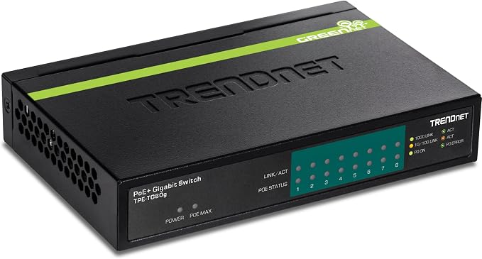 TRENDnet 8-Port Gigabit PoE+ Switch, 8 x Gigabit PoE+ Ports, 123W PoE Power by TRENDnet