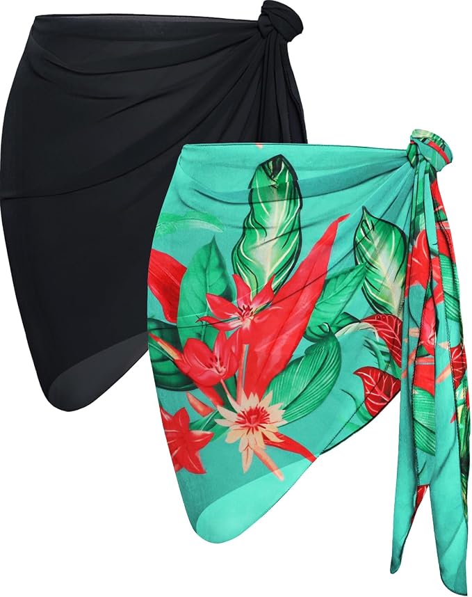 CHICGAL 2 Pieces Women Beach Sarong Bathing Suit Wrap Skirt Sheer Bikini by CHICGAL