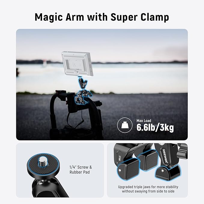 NEEWER Super Clamp with 3" Dual Ballhead Magic Arm, Camera Phone Clamp Mount - Image 2