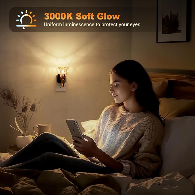 JandCase Night Light, 2 Pack Floral Night Lights Plug into Wall, Glass Flower - Image 4