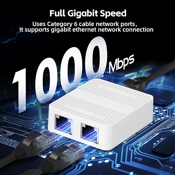 Binardat 1 to 2 Gigabit Network Splitter, 3 Port Gigabit Ethernet Switch - Image 3