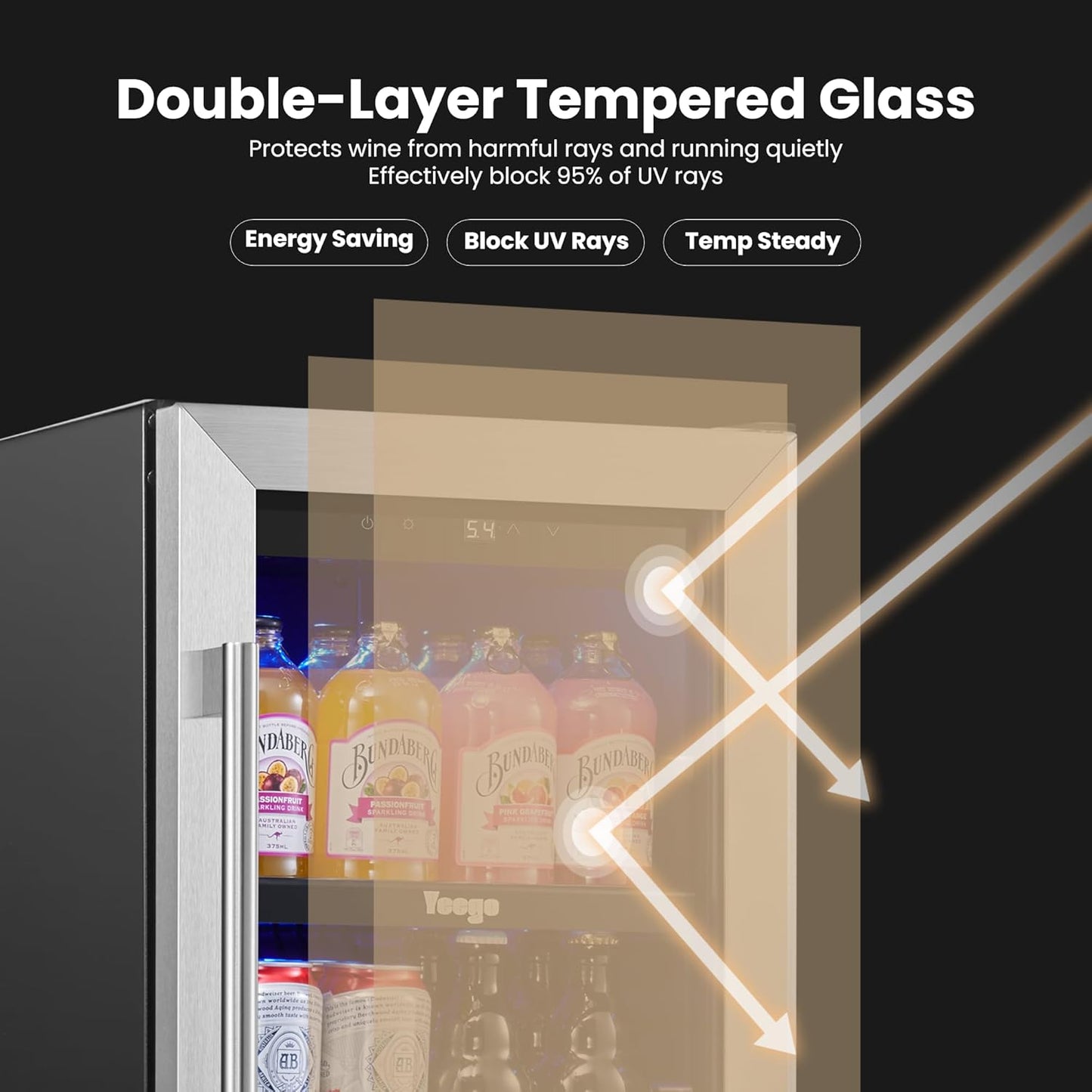 Yeego 15 Inch Beverage Refrigerator – 80 Can Mini Fridge with Glass Door, Built-In or Freestanding Cooler for Home Bar Office