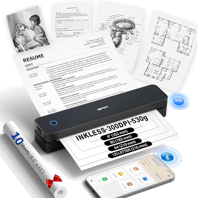 Inkless Portable Printer for Travel, Wireless Thermal Printer Supports 8.5 x by iDPRT