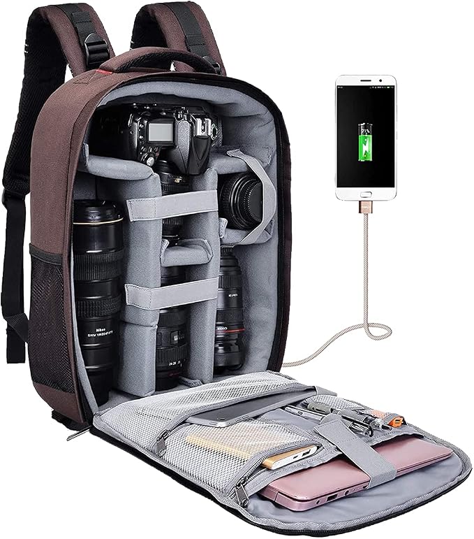 Cwatcun Camera Backpack with Rain Cover, Tripod Holder, USB Port, 15.6" Laptop by FocusonCameraBag