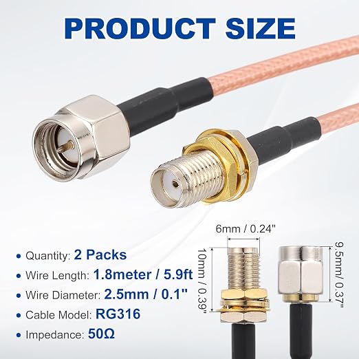 MECCANIXITY SMA Antenna Extension Cable, 5.9ft SMA Male Inner Pin to Female - Image 2