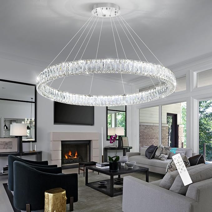 HAIXIANG Modern Crystal Chandelier Dimmable Large Ring LED Pendant Lights - Image 5