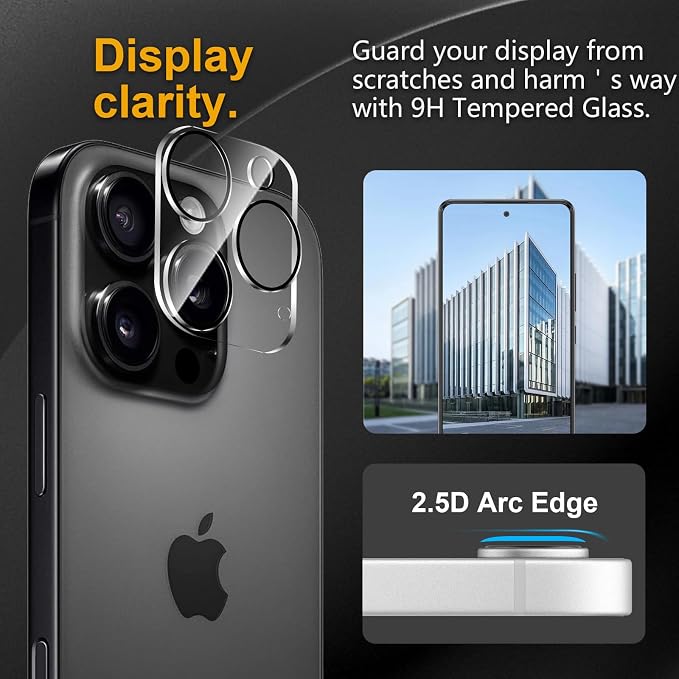 3 Pack Camera Lens Protector for iPhone 16 Pro/16 Pro Max, Tempered Glass - Image 2