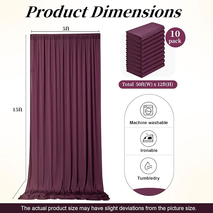 50ft x 15ft Burgundy Backdrop Curtains - Image 7