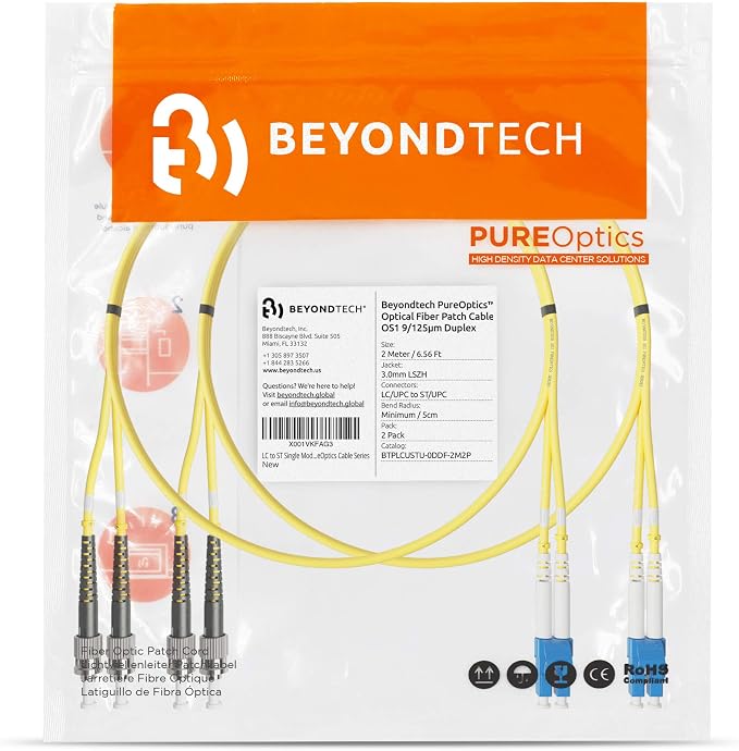BEYONDTECH 2m LC to ST Fiber Patch Cable – UPC Single-Mode Duplex Fiber Optic - Image 7