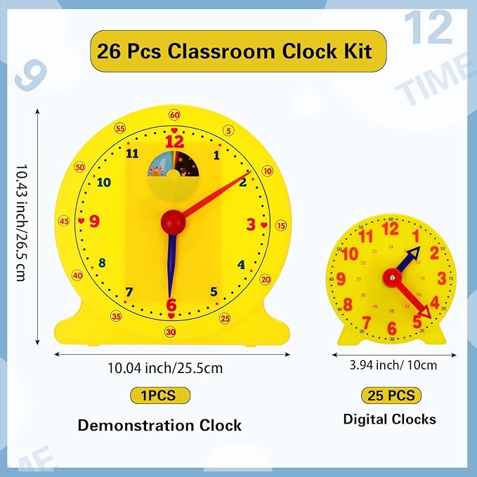 Lenwen 26 Pcs Classroom Clock Kit 24 Hours Learn to Tell Time Teaching Clock Toy - Image 2