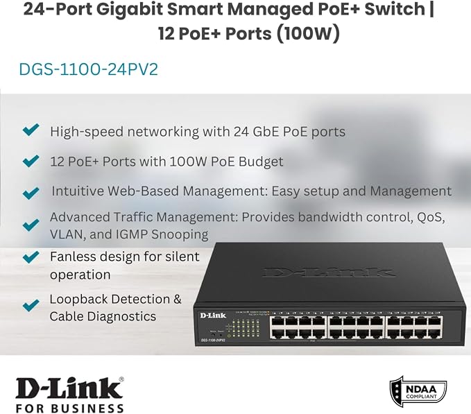 D-Link 24-Port Gigabit Smart Managed PoE+ Switch | 12 PoE+ Ports - Image 2