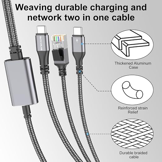 USB C to Ethernet Cable with Charging 10 Feet, USB-C Male 100W PD & Gigabit LAN - Image 6