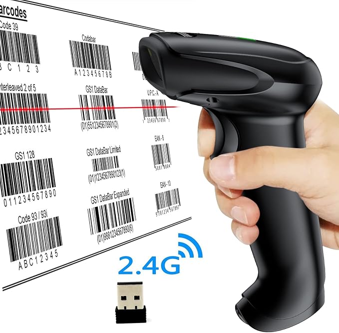 USB Wireless Barcode Scanner, Symcode 2.4GHz Handheld Automatic 1D Laser - Image 7