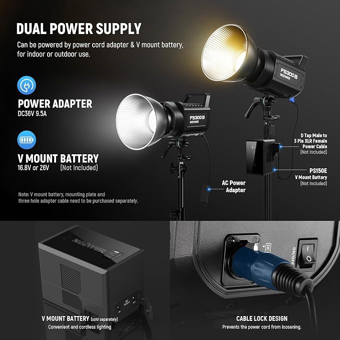 NEEWER FS300B 300W LED Studio Video Light, Bi Color COB Continuous Lighting - Image 7