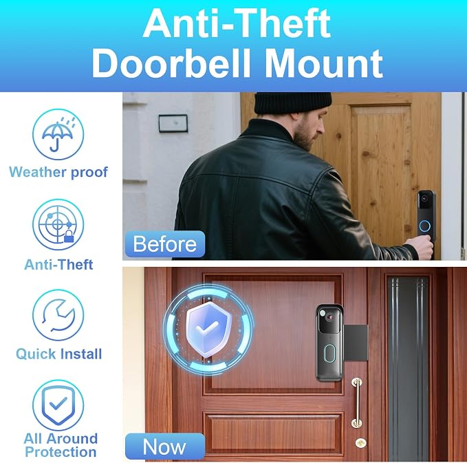 Anti-Theft Doorbell Mount for Blink Video Doorbell, Drill-Free Door Mount - Image 4