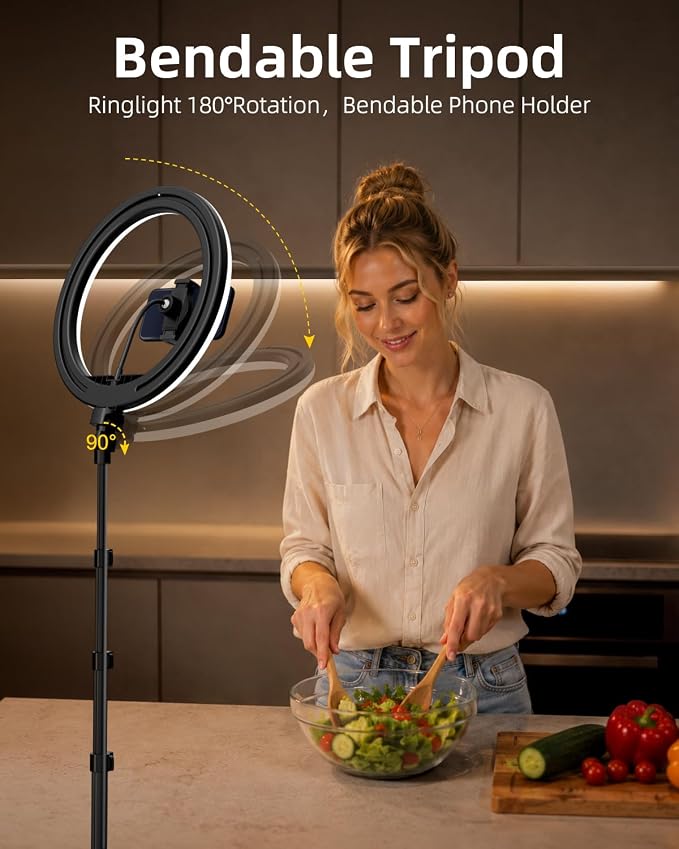 TODI 12" Ring Light with 63" extendable Tripod Stand, Selfie RingLight with - Image 7