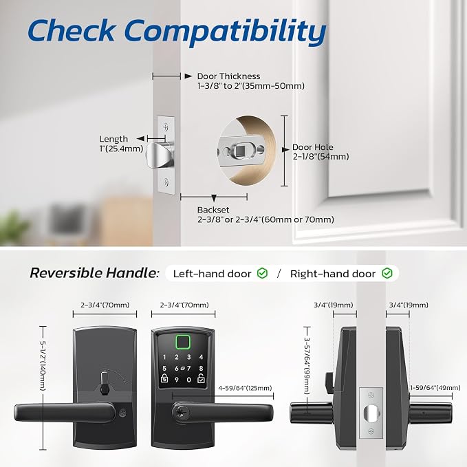 Keypad Smart Door Lock with Handle, Fingerprint Keyless Entry Digital Lock - Image 6