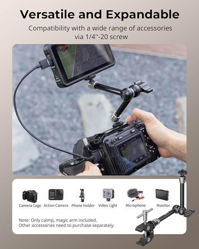 SMALLRIG Clamp w/ 1/4" and 3/8" Thread and 9.8 Inches Adjustable Friction Power - Image 5