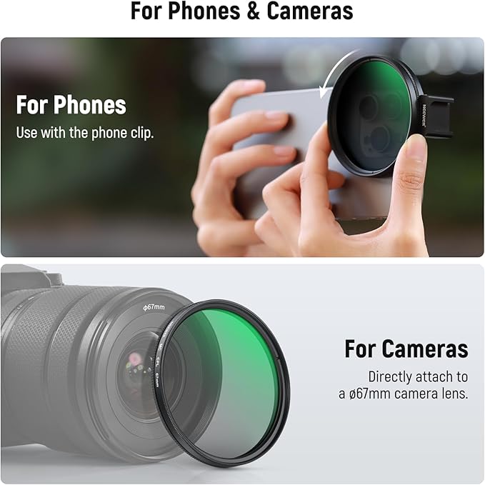 NEEWER Clip On Phone Filter Kit, 67mm Multicoated CPL Filter - Image 6