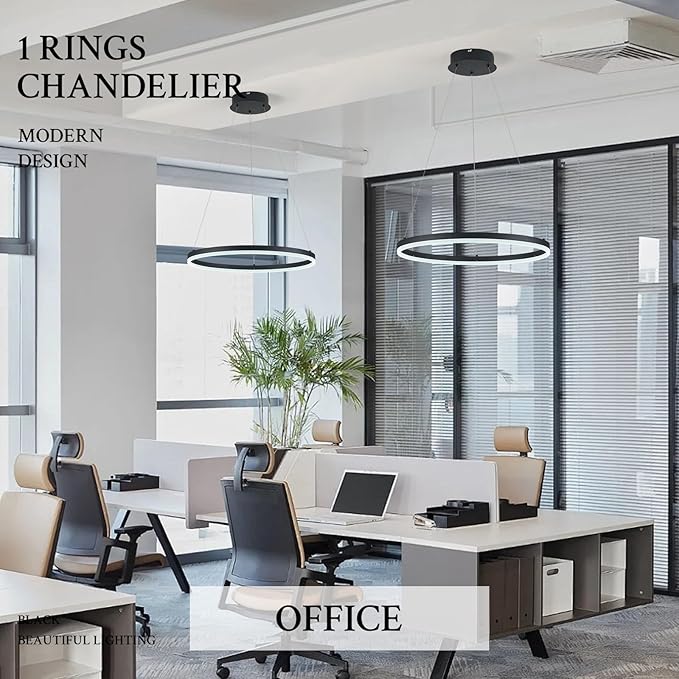 Modern LED Pendant Lighting Ring Chandelier Black Dimmable LED Chandelier - Image 4