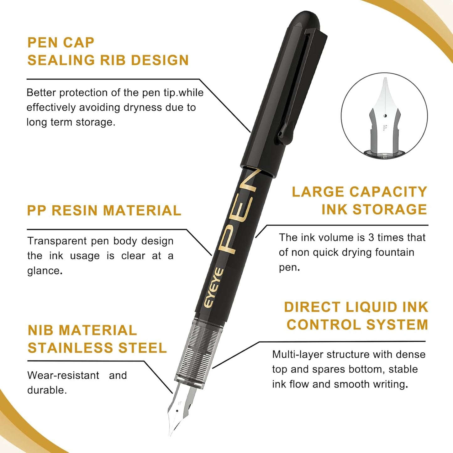 EYEYE Disposable Fountain Pens Fine Point, 4 Black 4 Blue Fountain Pens or Writing, Stainless Steel Nib, Smooth Writing for Calligraphy, Journaling, Drafting, Sketching, Doodling & Office Supplies