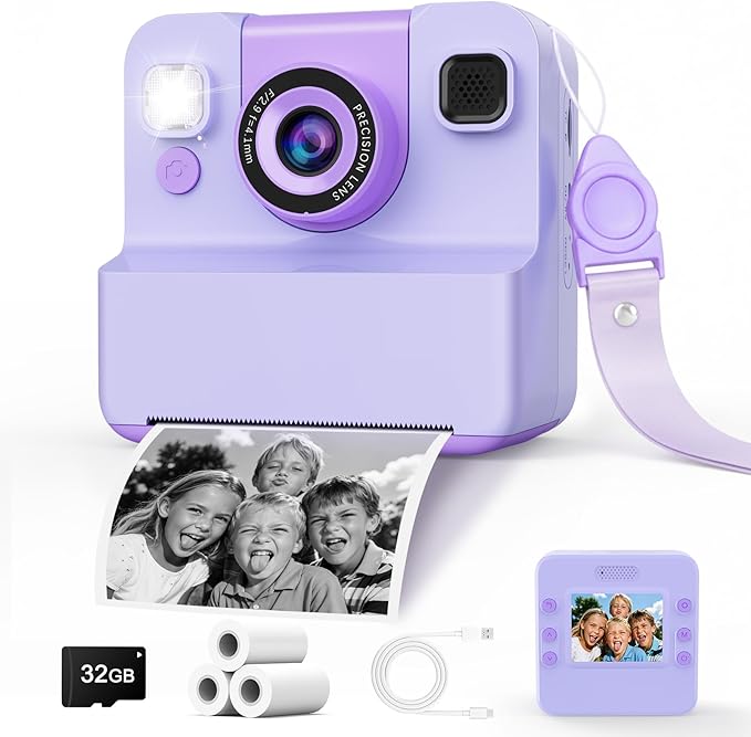 Kids Camera Instant Print with Flip Lens, 1080P HD Video Inkless Toddler by CIGXAVO