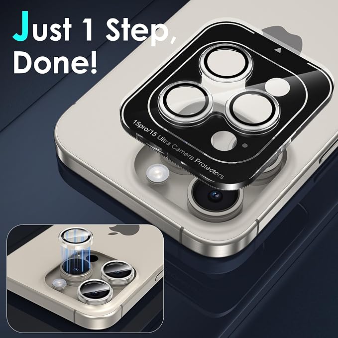 YWXTW Camera Lens Protector for iPhone 15 Pro/iPhone 15 Pro Max, HD Clear - Image 4