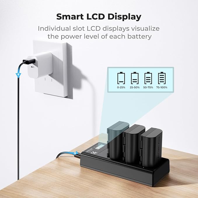K&F CONCEPT 2600mAh LP-E6NH Battery and 3-Slot Battery Charger Compatible - Image 4