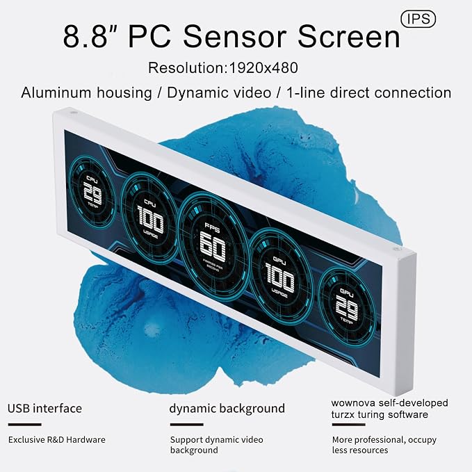 WOWNOVA 8.8" Computer Temp Monitor, 1 Click 1 Cable to Get Started Quickly PC - Image 2