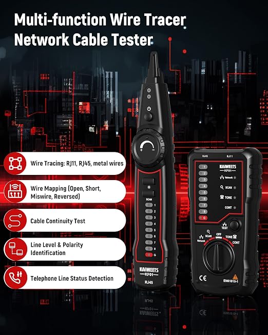 KAIWEETS Network Cable Tester, RJ45 RJ11 Wire Tracer Line Finder, Tone - Image 2