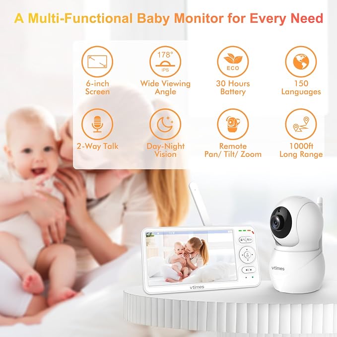 VTimes Baby Monitor with Camera and Audio, Baby Monitor No WiFi Night Vision - Image 4