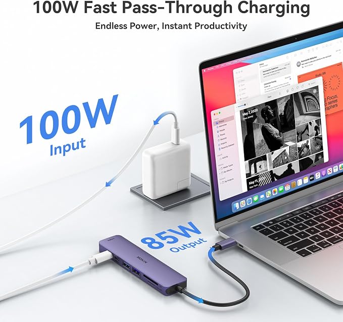MOKiN 7 in 1 USB C Hub with HDMI, microSD/SD Card Reader, USB 3.0, 100W PD - Image 4