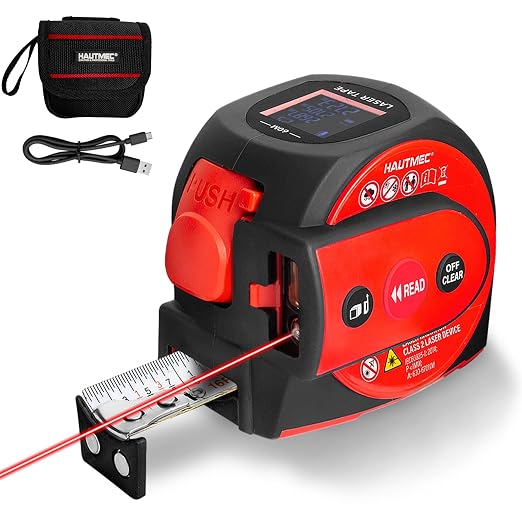 HAUTMEC 3-in-1 Laser Tape Measure, 197ft Digital Tape Measure & 16ft Measuring by HAUTMEC